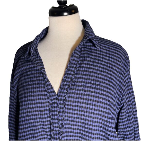 j. jill Women's Long Sleeve Black Blue Check V-neck Pullover with Pockets Top 2X - Picture 2 of 5